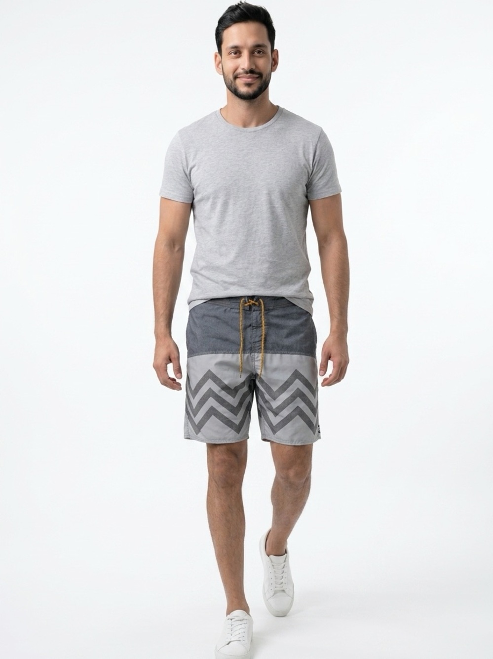 Billabong Men's 38 Tie Front Back Pocket Platinum X Gray Chevron Board Shorts